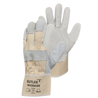 ein Paar beige grauer Rindslederhandschuhe Butler Pro Worker